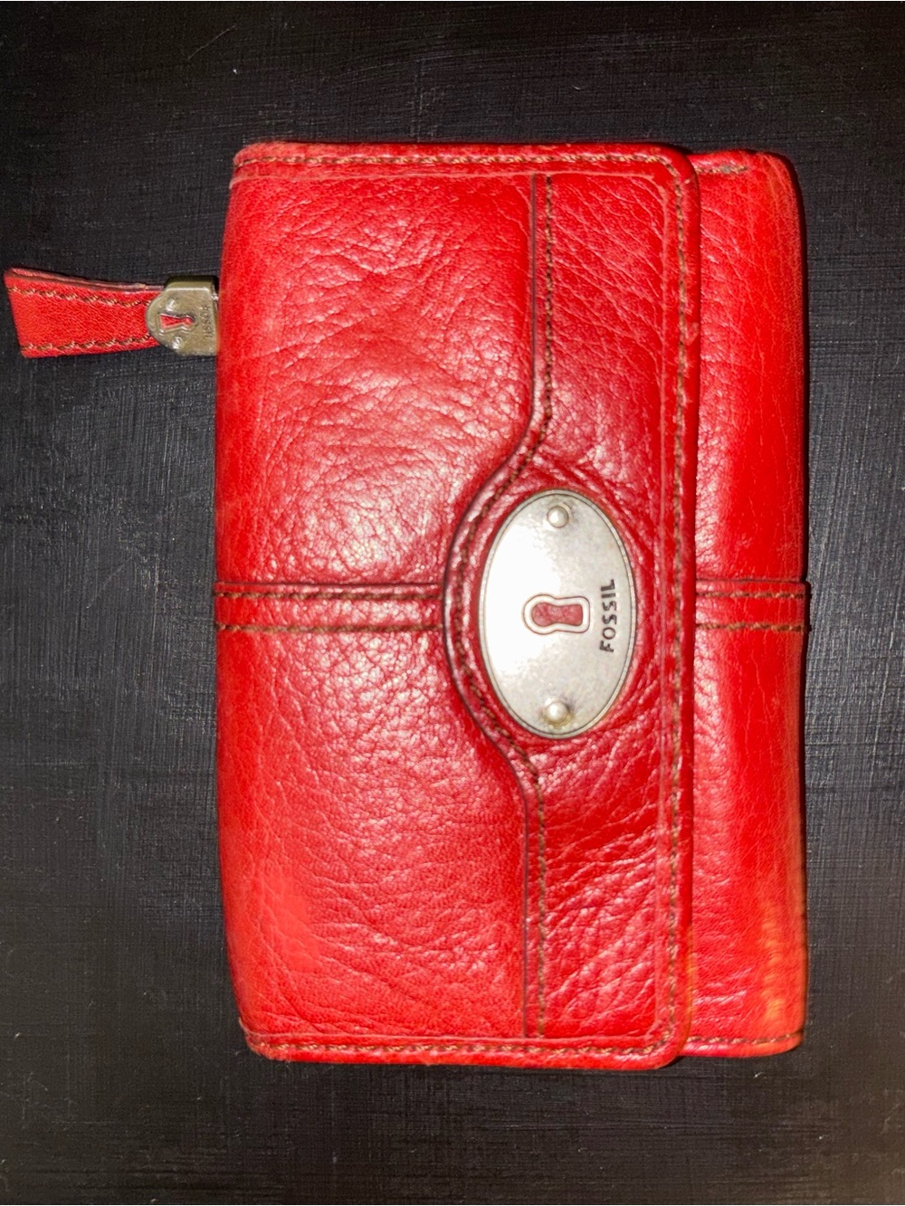 Fossil Red Leather Compact Wallet-Style Phone Case